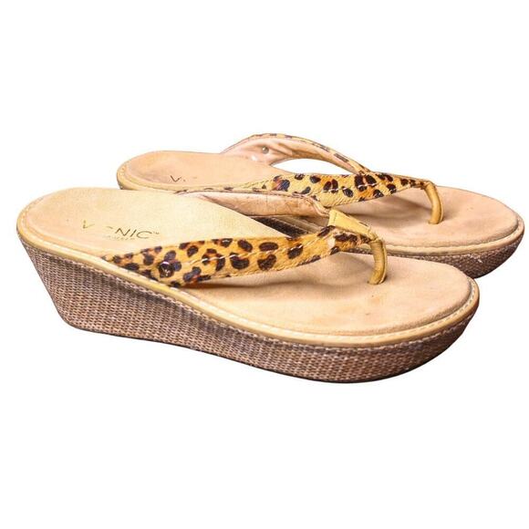 Vionic Grenada Leopard Print Thong Wedge Heel Sandals Straw Weave 9 - Picture 3 of 7